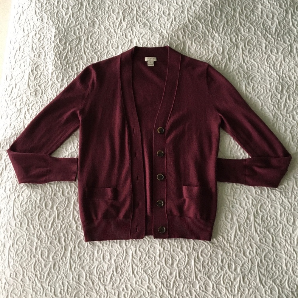 J Crew Burgundy Button-Up Sweater